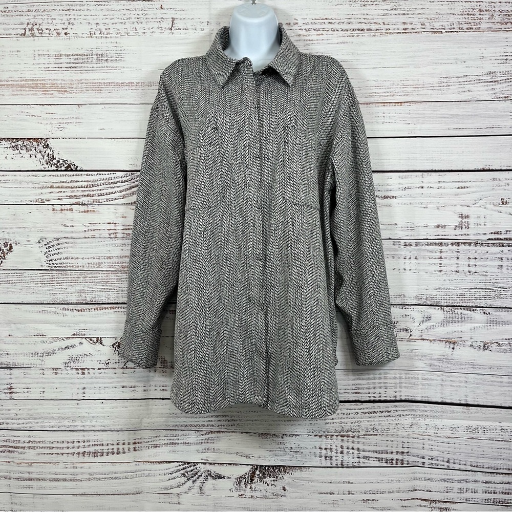 Athleta Black Print Button Front Long Sleeve Shirt Jacket